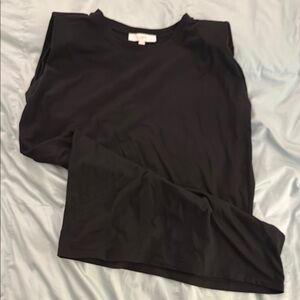 Black t-shirt dress with shoulder pads